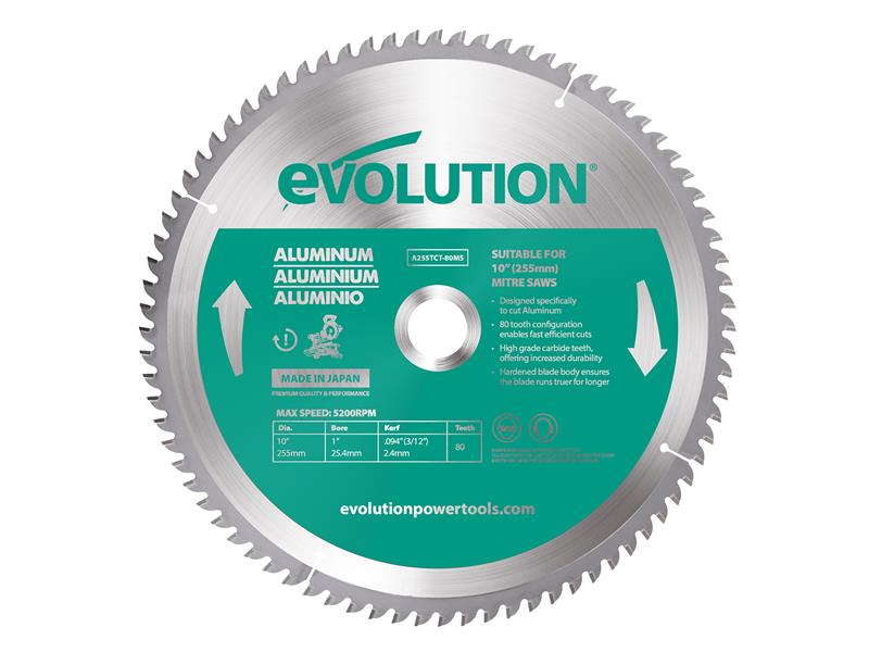 Aluminium Cutting Mitre Saw Blade 255 x 25.4mm x 80T, Evolution