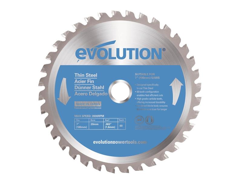 Thin Steel Cutting Circular Saw Blade 180 x 20mm x 68T, Evolution