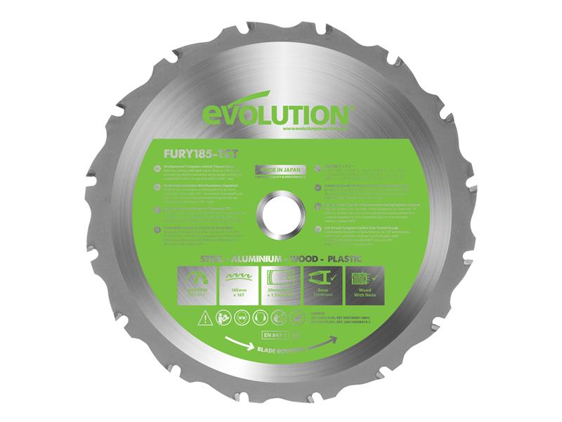 FURY® Multi-Purpose TCT Circular Saw Blade 185 x 20mm x 16T, Evolution