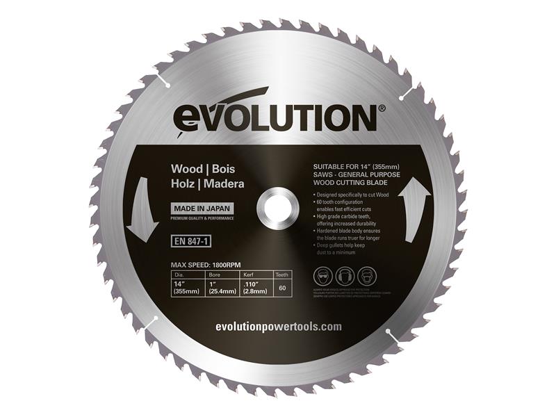 Wood Cutting Circular Saw Blade 355 x 2.8 x 25.4mm x 60T, Evolution