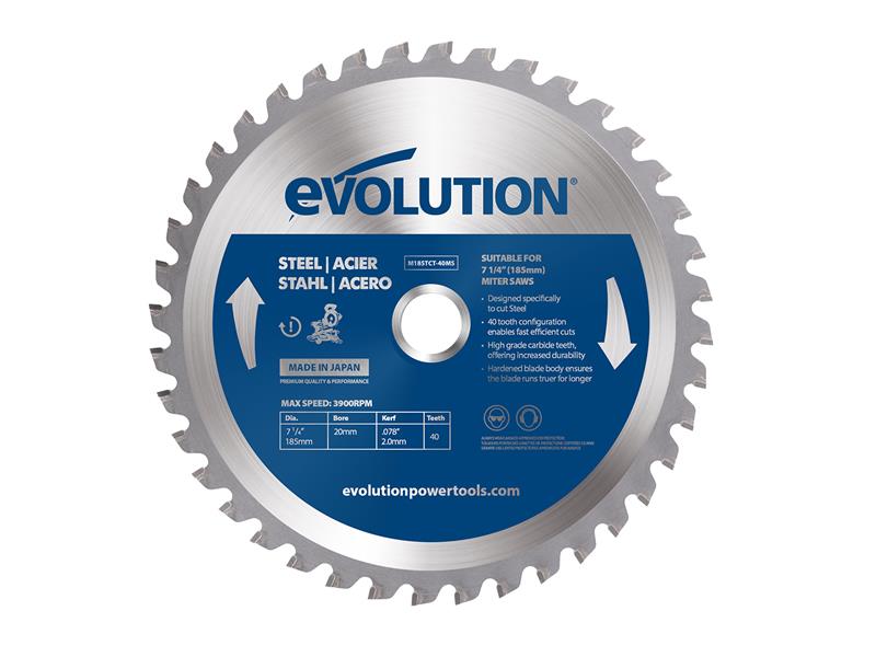 Mild Steel Cutting Mitre Saw Blade 185 x 20mm x 40T, Evolution