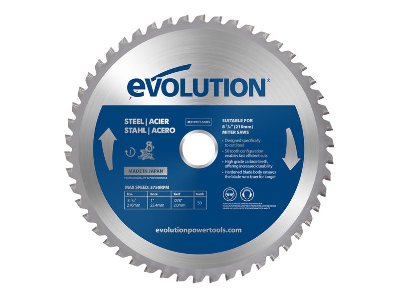 Mild Steel Cutting Mitre Saw Blade 210 x 25.4mm x 50T, Evolution