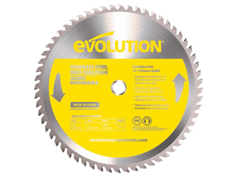 Stainless Steel Cutting Chop Saw Blade 355 x 25.4mm x 90T, Evolution