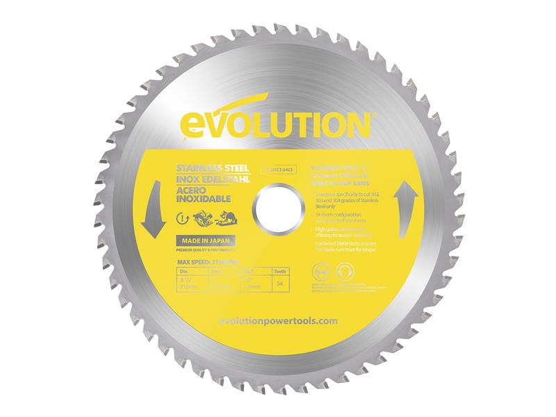 Stainless Steel Cutting Circular Saw Blade 210 x 25.4mm x 54T, Evolution