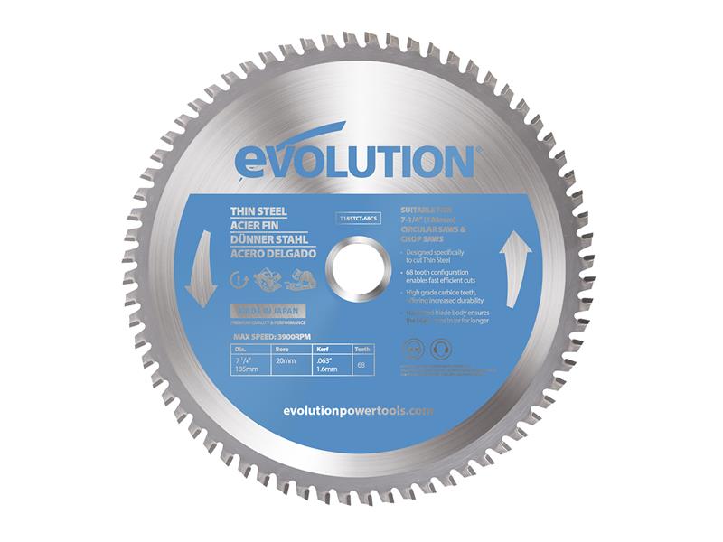 Thin Steel Cutting Circular Saw Blade 185 x 20mm x 68T, Evolution