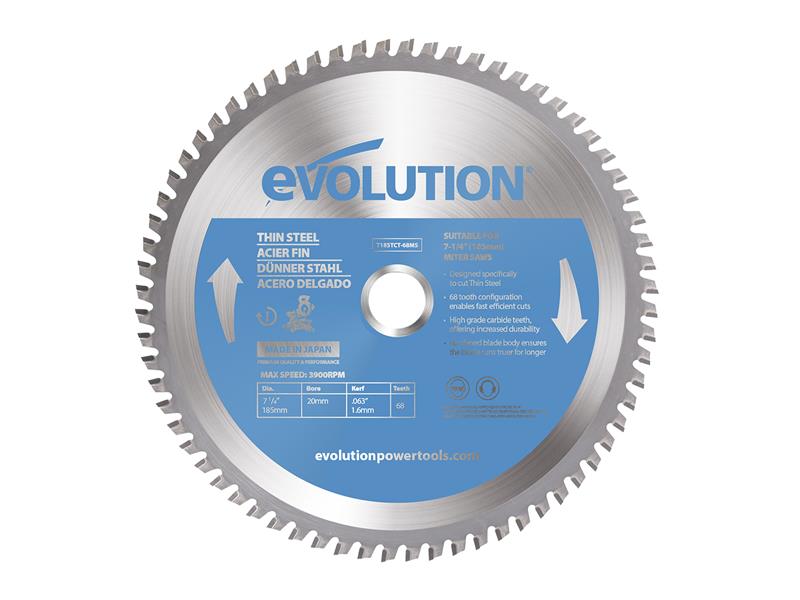 Thin Steel Cutting Mitre Saw Blade 185 x 25.4mm x 68T, Evolution