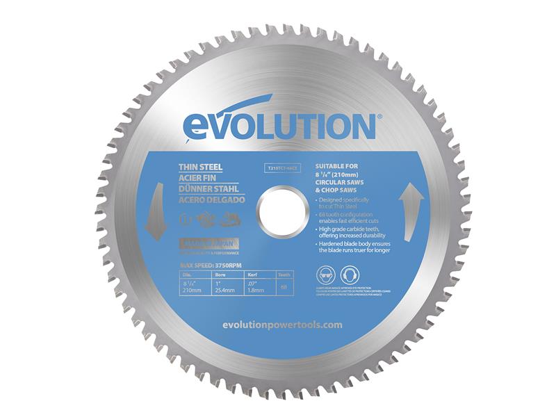 Thin Steel Cutting Circular Saw Blade 210 x 25.4 x 68T, Evolution