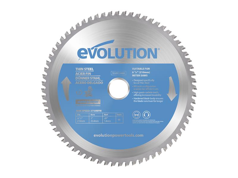 Thin Steel Cutting Mitre Saw Blade 210 x 25.4mm x 68T, Evolution