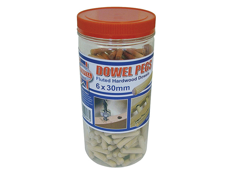 Wood Dowels Fluted 30 x 6mm (Tub 300), Faithfull