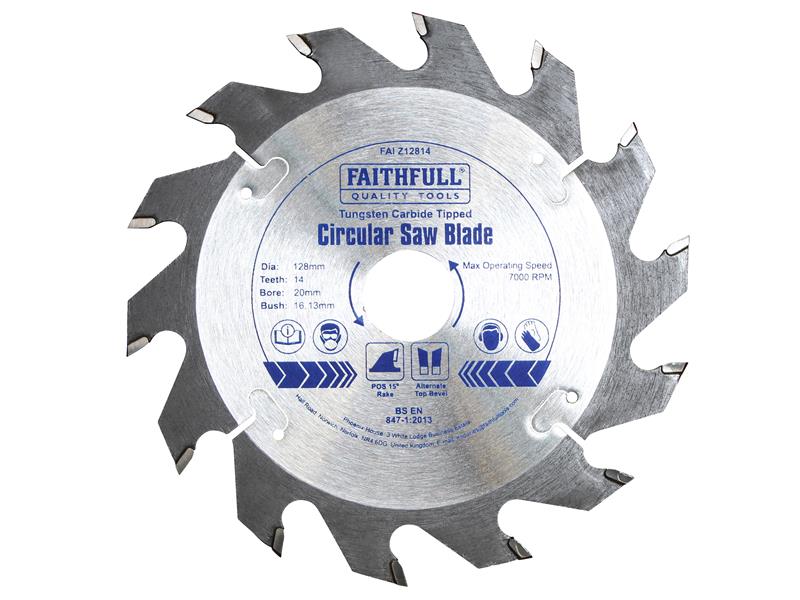 TCT Circular Saw Blade 128 x 20mm x 14T POS, Faithfull