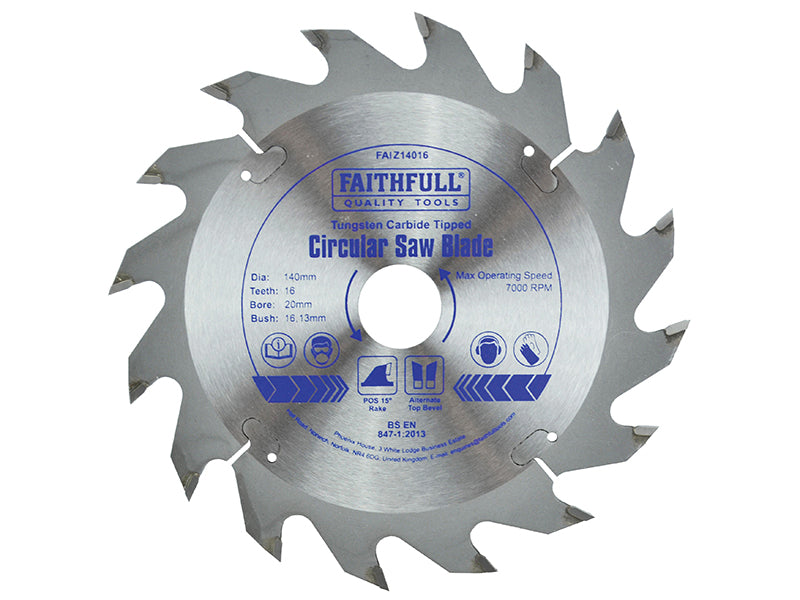 TCT Circular Saw Blade 140 x 20mm x 16T POS, Faithfull