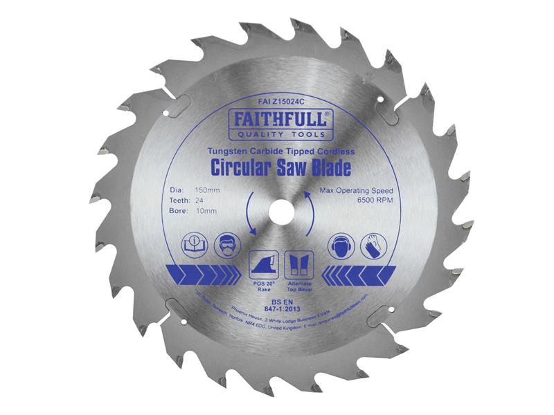 TCT Cordless Trimsaw Blade 150 x 10mm x 24T POS, Faithfull