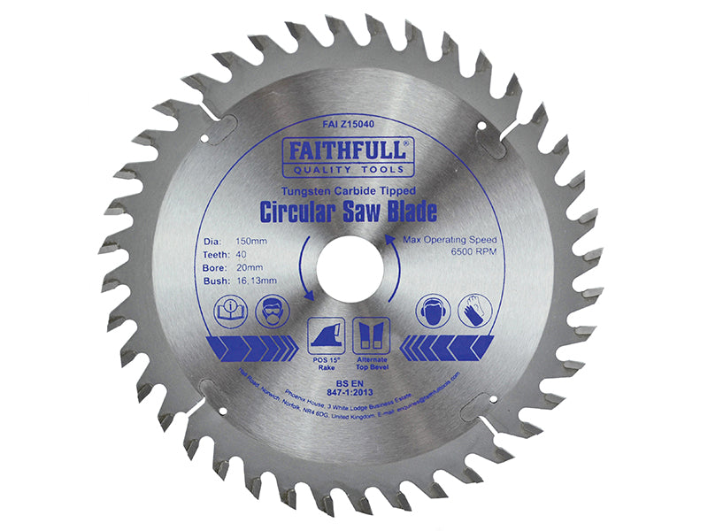 TCT Circular Saw Blade 150 x 20mm x 40T POS, Faithfull