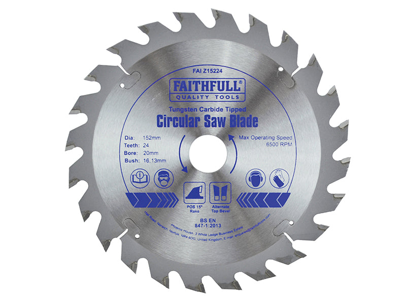 TCT Circular Saw Blade 152 x 20mm x 24T POS, Faithfull
