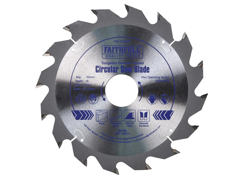 TCT Circular Saw Blade 160 x 30mm x 16T POS, Faithfull