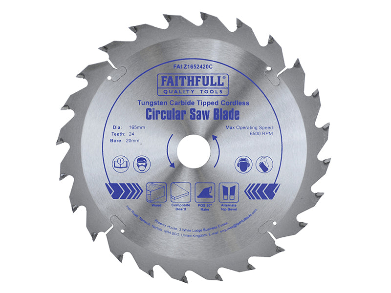 TCT Cordless Trimsaw Blade 165 x 20mm x 24T POS, Faithfull