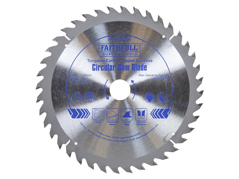 TCT Cordless Trimsaw Blade 165 x 20mm x 40T POS, Faithfull