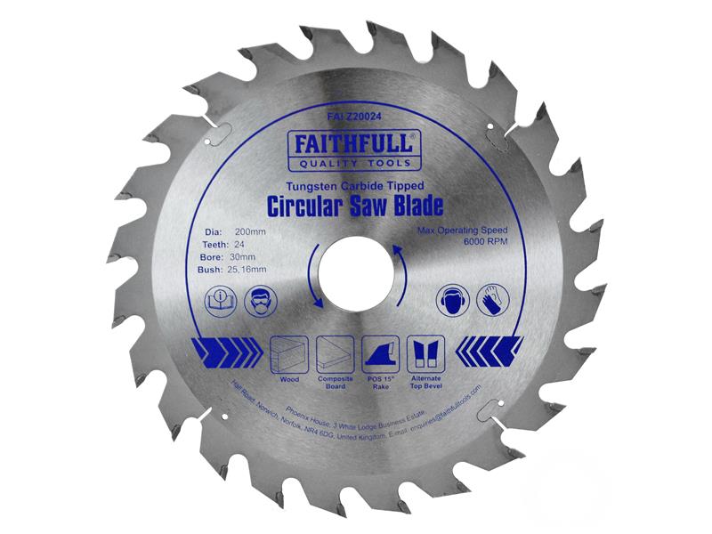 TCT Circular Saw Blade 200 x 30mm x 24T POS, Faithfull