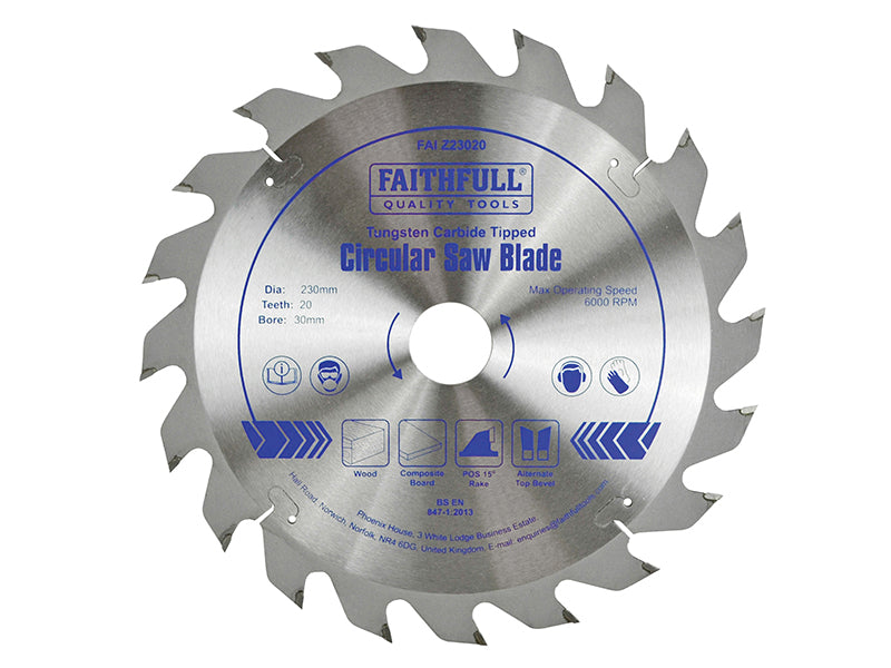 TCT Circular Saw Blade 230 x 30mm x 20T POS, Faithfull