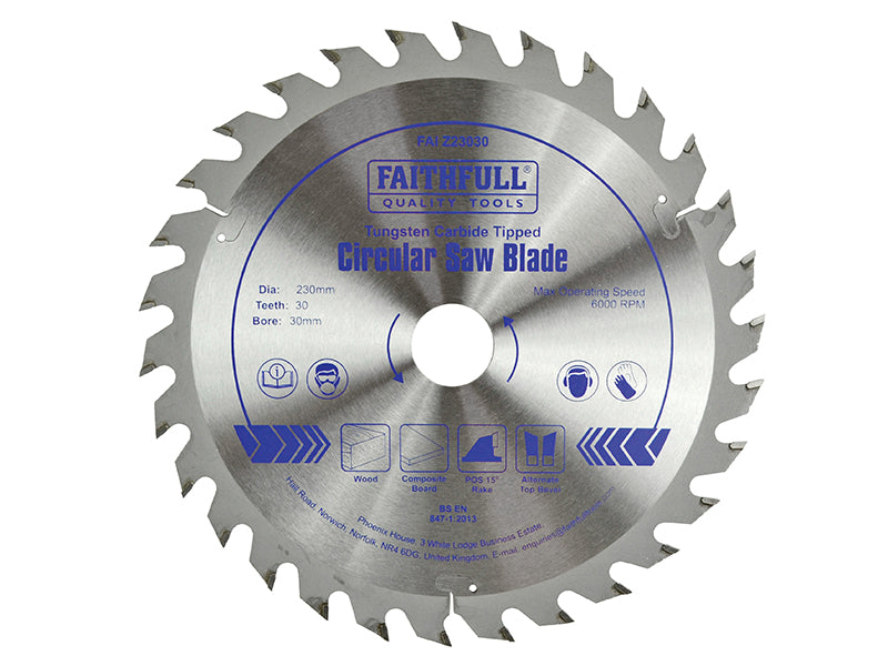 TCT Circular Saw Blade 230 x 30mm x 30T POS, Faithfull