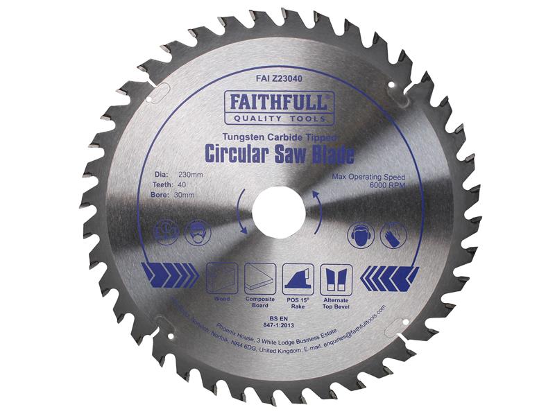 TCT Circular Saw Blade 230 x 30mm x 40T POS, Faithfull