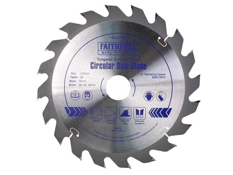 TCT Circular Saw Blade 235 x 35mm x 20T POS, Faithfull