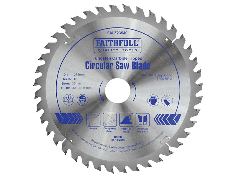 TCT Circular Saw Blade 235 x 35mm x 40T POS, Faithfull
