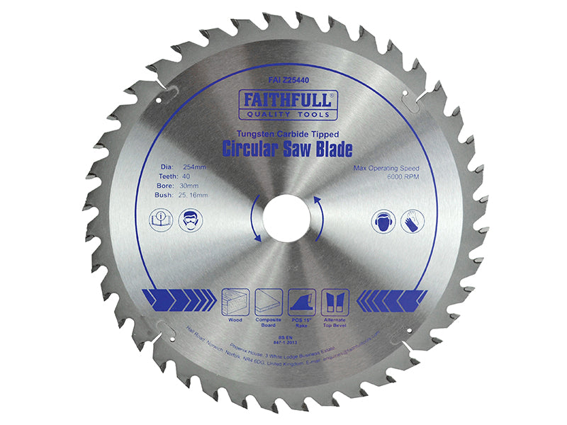 TCT Circular Saw Blade 254 x 30mm x 40T POS, Faithfull