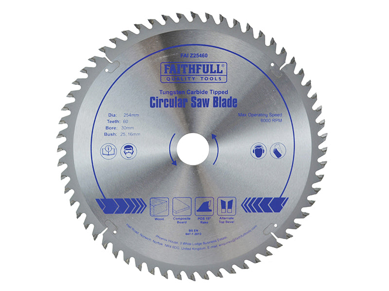 TCT Circular Saw Blade 254 x 30mm x 60T POS, Faithfull
