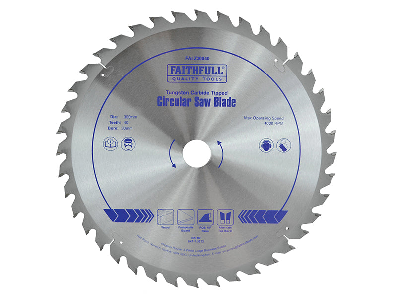 TCT Circular Saw Blade 300 x 30mm x 40T POS, Faithfull