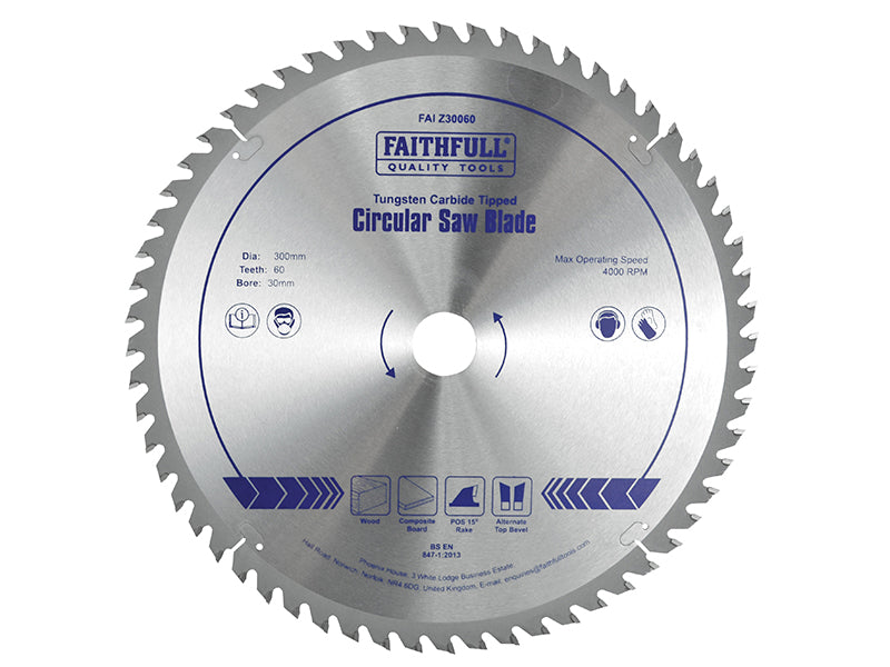TCT Circular Saw Blade 300 x 30mm x 60T POS, Faithfull