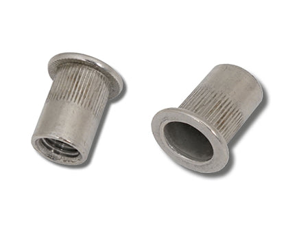 A2 St.Stl Flat Head Round Knurled Body JRP Rivet Nuts, Morgans OJ