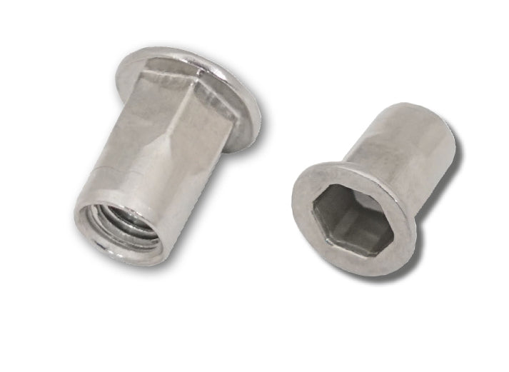 A4 St.Stl Flat Head Part Hexagon Body Open JRP Rivet Nuts, Morgans OJ