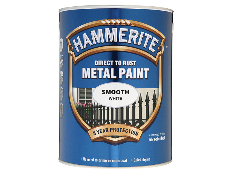Direct to Rust Smooth Finish Metal Paint White 5 Litre, Hammerite