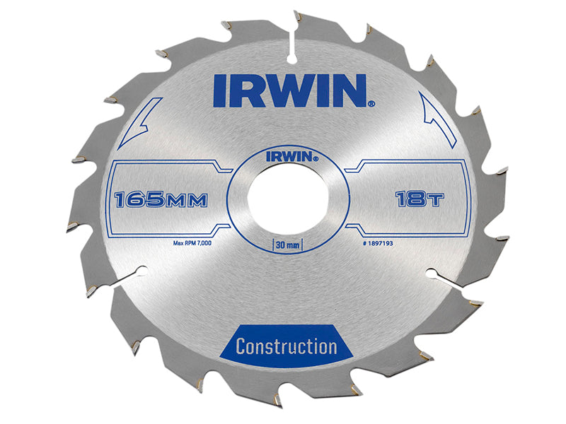 Construction Circular Saw Blade 165 x 30mm x 18T ATB, IRWIN®