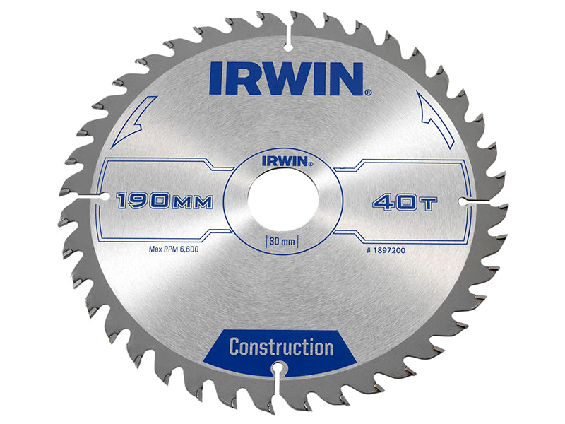 Construction Circular Saw Blade 190 x 30mm x 40T ATB, IRWIN®