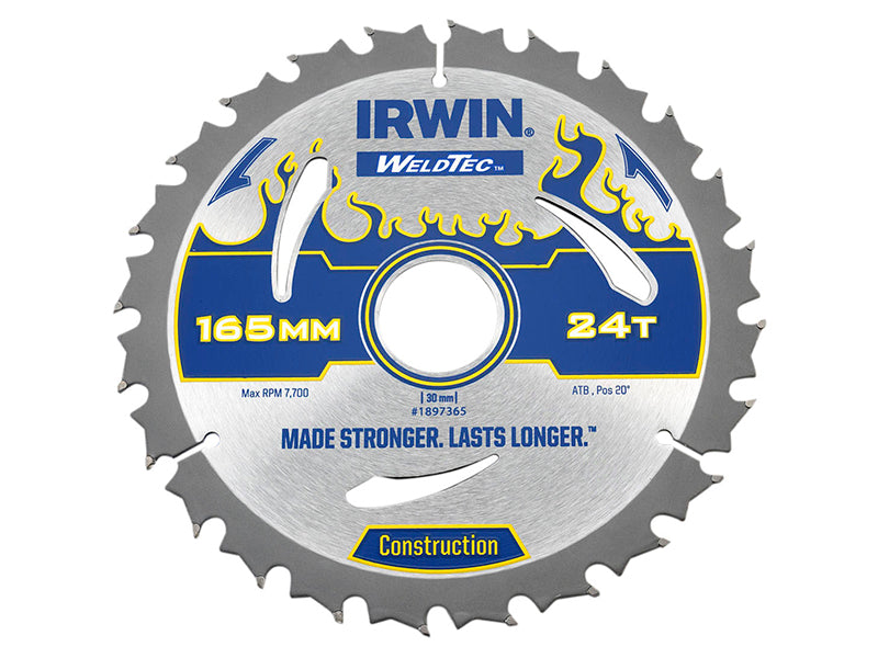 Weldtec Circular Saw Blade 165 x 30mm x 24T ATB, IRWIN®