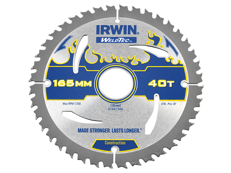 Weldtec Circular Saw Blade 165 x 30mm x 40T ATB, IRWIN®