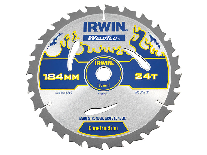 Weldtec Circular Saw Blade 184 x 16mm x 24T ATB, IRWIN®