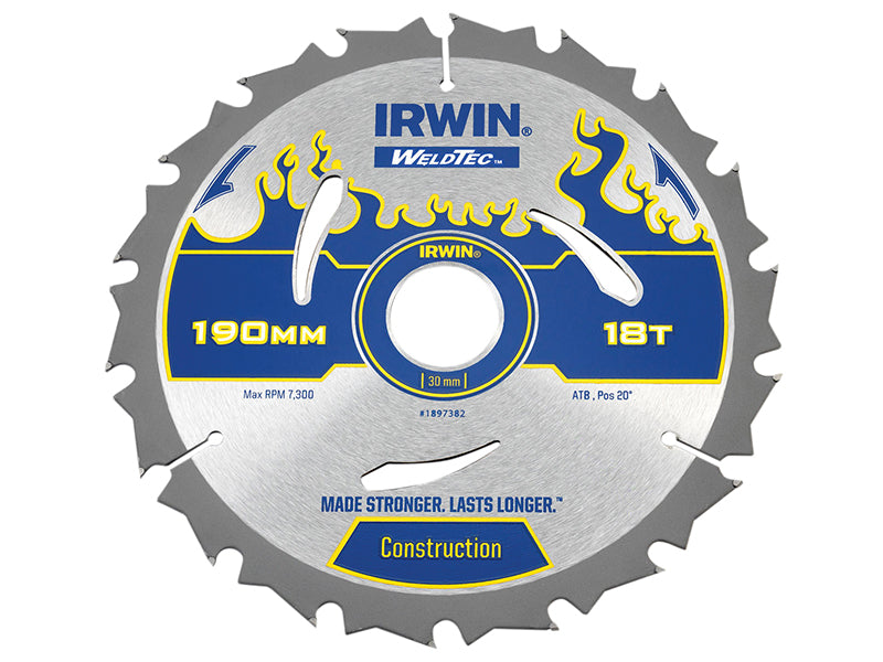Weldtec Circular Saw Blade 190 x 30mm x 18T ATB, IRWIN®