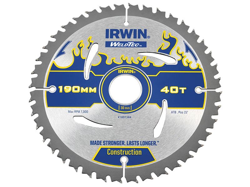 Weldtec Circular Saw Blade 190 x 30mm x 40T ATB, IRWIN®