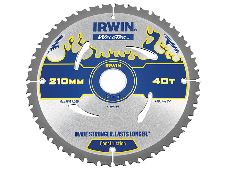 Weldtec Circular Saw Blade 210 x 30mm x 40T ATB, IRWIN®