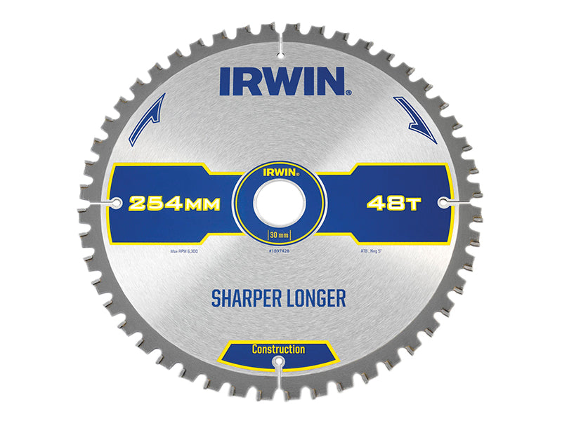 Construction Mitre Circular Saw Blade 254 x 30mm x 48T ATB/Neg, IRWIN®