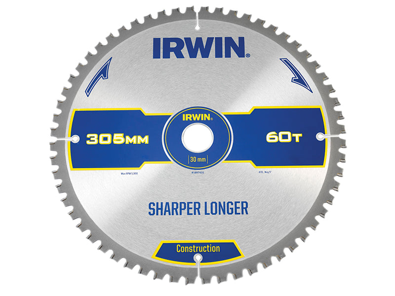 Construction Mitre Circular Saw Blade 305 x 30mm x 60T ATB/Neg, IRWIN®