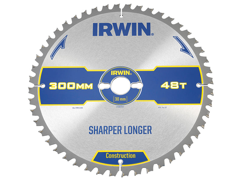 Construction Table & Mitre Circular Saw Blade 300 x 30mm x 48T ATB, IRWIN®