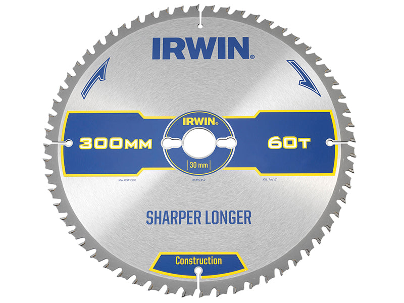 Construction Table & Mitre Circular Saw Blade 300 x 30mm x 60T ATB, IRWIN®