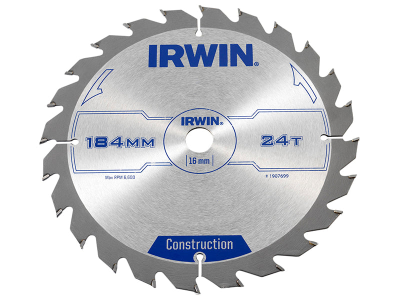 Construction Circular Saw Blade 184 x 16mm x 24T ATB, IRWIN®