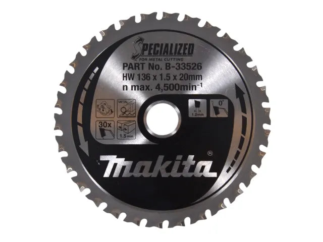 B-33526 Specialized for Metal Cutting Saw Blade 136 x 20mm x 30T, Makita