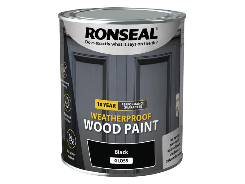 10 Year Weatherproof Wood Paint Black Gloss 750ml, Ronseal