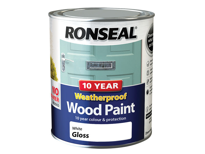 10 Year Weatherproof Wood Paint White Gloss 750ml, Ronseal